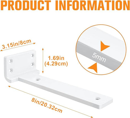 Floating Shelf Brackets 8 inch 6 Pack L Brackets for Shelves White Metal Heavy Duty Shelf Bracket for DIY Decorative with Mounting Hardware