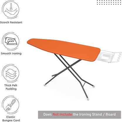 Encasa XO Ironing Board Cover and Pad 42"x14" - 4mm Felt Medium Iron Board Cover with Padding - Heat Resistant, Stain-Safe Dye, Non Slip Elastic Bungee Cord Tightening Iron Table Cover Orange
