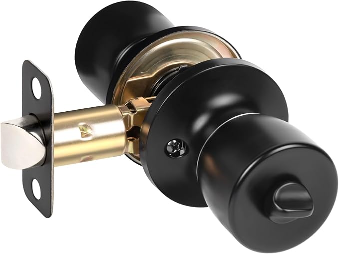 HOSOM Privacy Door Knob with Lock, Matte Black Door Knob Set, Black Door Handles Interior, Keyless Doorknobs Interior Door Lock for Bedroom, Bathroom, 1 Pack