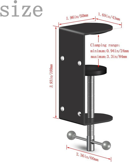 2-Pack 3 Inch Heavy Duty Black C-Clamps for Desk & Table, 0.9-3.3 Inch Clamping Range, 4 Mounting Holes, Metal Workbench Clamps(Long Screw)