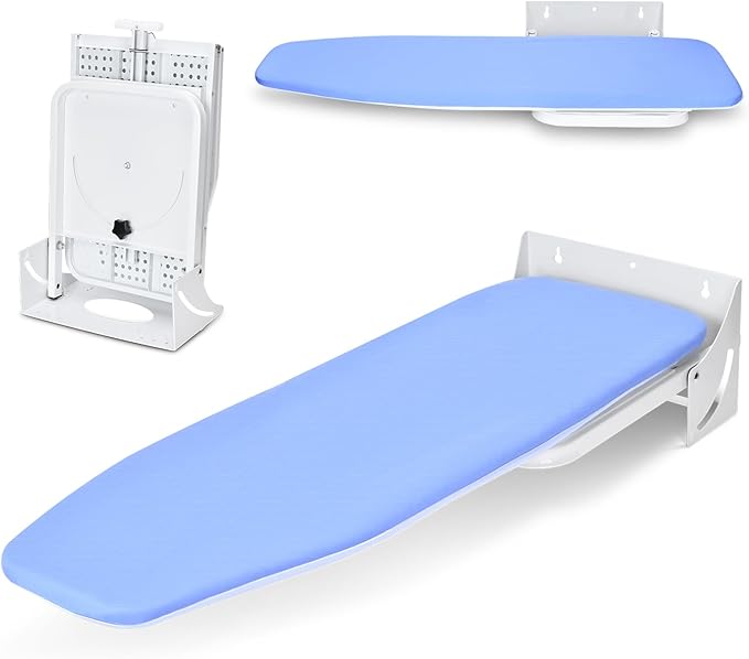 Wall Mounted Ironing Board 38.7 x 12 Inch, 180° Swivel Heavy Duty Ironing Board with Heat Resistant Cover, Space Saving Wall Mount Folding Ironing Boards for Small Spaces Home Laundry Room