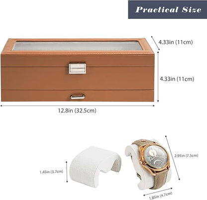 ProCase Watch Box, 6 Slot Watches Display Case with Drawer, Mens Watch Case with Glass Lid, 2-Layer Mens Jewelry Organizer Storage Holder, Birthday Valentine Gifts for Men -6 Slot, Khaki