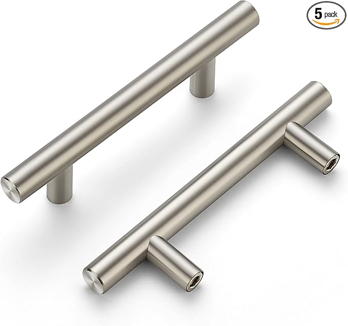 Ravinte 5 Pack | 5'' Cabinet Pulls Satin Nickel Stainless Steel Kitchen Drawer Pulls Cupboard Pulls Brushed Nickel Cabinet Handles 5”Length with 3” Hole Center