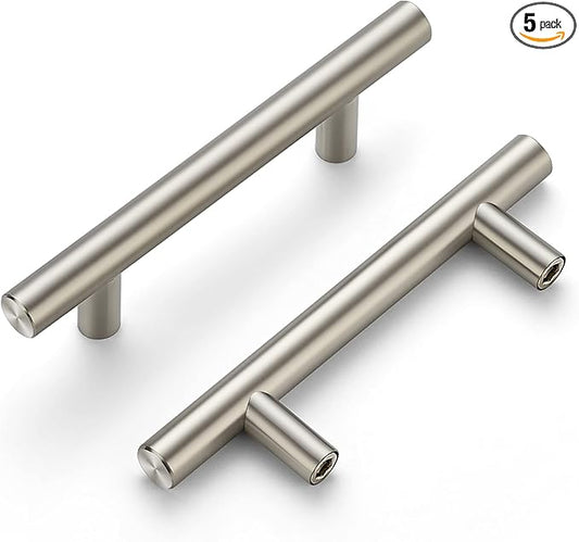 Ravinte 5 Pack | 5'' Cabinet Pulls Satin Nickel Stainless Steel Kitchen Drawer Pulls Cupboard Pulls Brushed Nickel Cabinet Handles 5”Length with 3” Hole Center