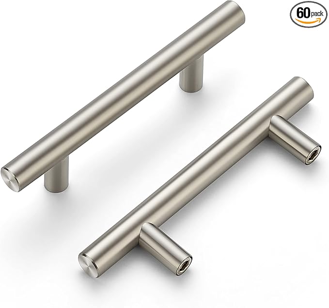 Ravinte 60 Pack 5" Cabinet Pulls Brushed Nickel Stainless Steel Kitchen Drawer Cupboard Pulls Cabinet Handles 5" Length with 3" Hole Center