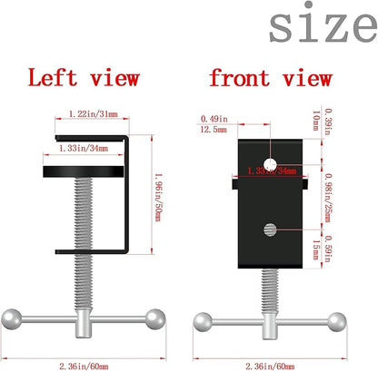 2-Pack 1 Inch Heavy Duty Black C-Clamps for Desk & Table, 0-1.5 Inch Clamping Range, 2 Mounting Holes, Metal Workbench Clamps, Garland Clamps, Mantle Clamp