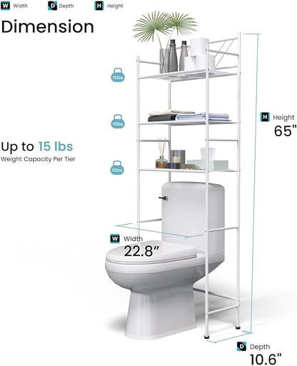 Home Zone Living Over-The-Toilet Bathroom Storage Organizer with 3-Tier Shelves and Adjustable Feet, Freestanding Steel Frame Design, White