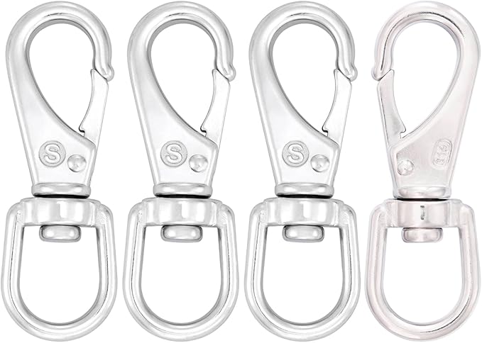 SHONAN 3.5 Inch Stainless Steel Flag Clips for Flagpole Rope- 4 Pack Diving Clips Flag Pole Clips, Swivel Snap Hooks for Dog leashes, Keychains, Boat Ropes, Bird Feeders
