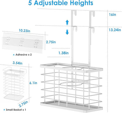 Hair Tool Organizer, Dryer Holder, 3 in 1 Blow Bathroom Organizer Wall Mounted/Cabinet Door for Flat Iron, Curling Straightener, Care & Styling Tools Storage Basket (White)