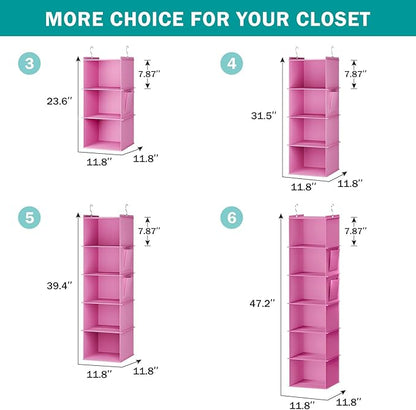 YOUDENOVA Hanging Closet Organizer, 3-Shelf Closet Hanging Storage Shelves, Light Pink
