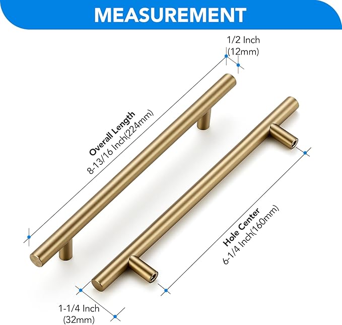 Champagne Bronze Cabinet Handles 6-1/4 Inch Hole Center Stainless Steel Drawer Pulls for Cabinets, Dresser, Bathroom 30 Pack