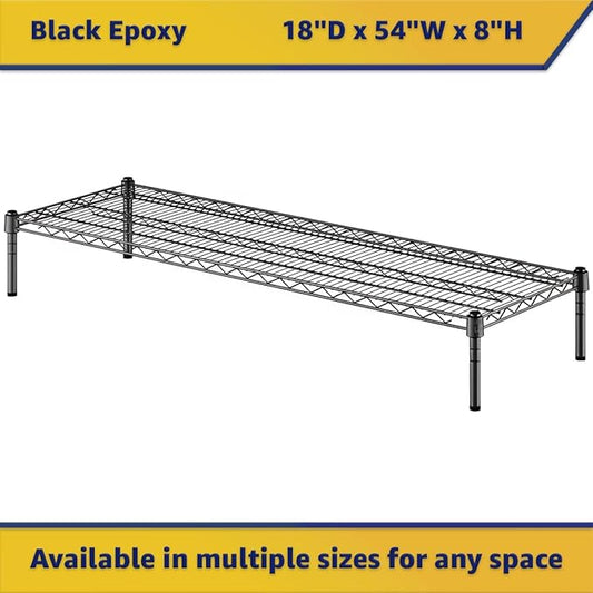 18" x 54" x 8" Black Epoxy Wire Storage Shelf, Dunnage Rack, Commercial 1 Tier Small Shelf