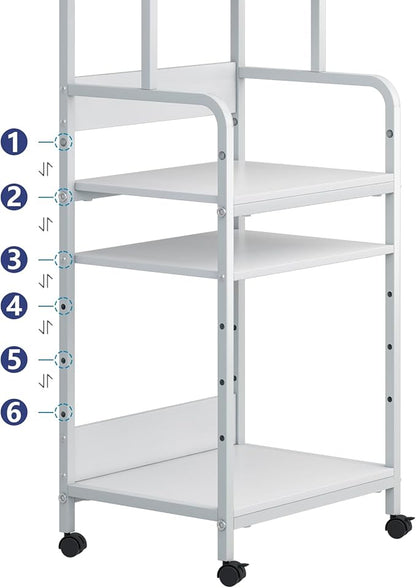 4-Tier Printer Stand with Storage Shelf, Mobile Printer Table for Home Office, Adjustable Stand for Printer, Scanner, Fax (White)