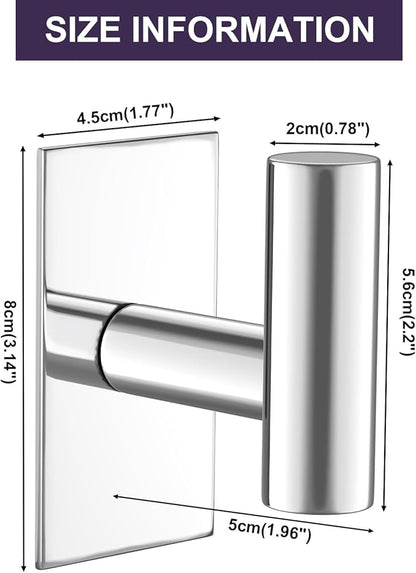 VAEHOLD Wall Towel Hooks, Heavy Duty Sticky Holder Waterproof Towel Hooks for Hanging Coat, Clothes, Closet Hook Wall Mount for Kitchen (Chrome, 4 Pack)