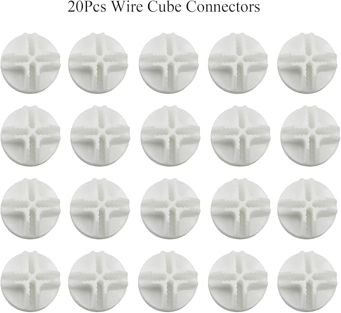 20Pcs Wire Cube Connectors, White Wire Grid Storage Cubes Shelf Connectors 3.6cm Plastic Connectors for Wire Cube Storage Shelving Unit and Modular Closet Organizer, SATONBEYI