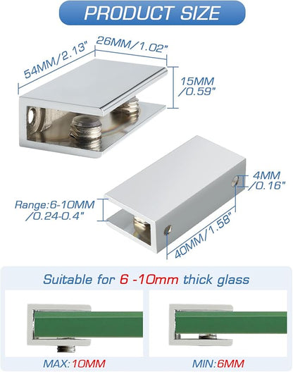 Alise Glass Shelf Bracket Adjustable Shower Brackets,Heavy Duty Rectangle Clamp Holder for 6-10mm Glass Shelves,Wall Mount Clamps Clip Support Hardware Replacement Parts,Polished Chrome 4 Pcs