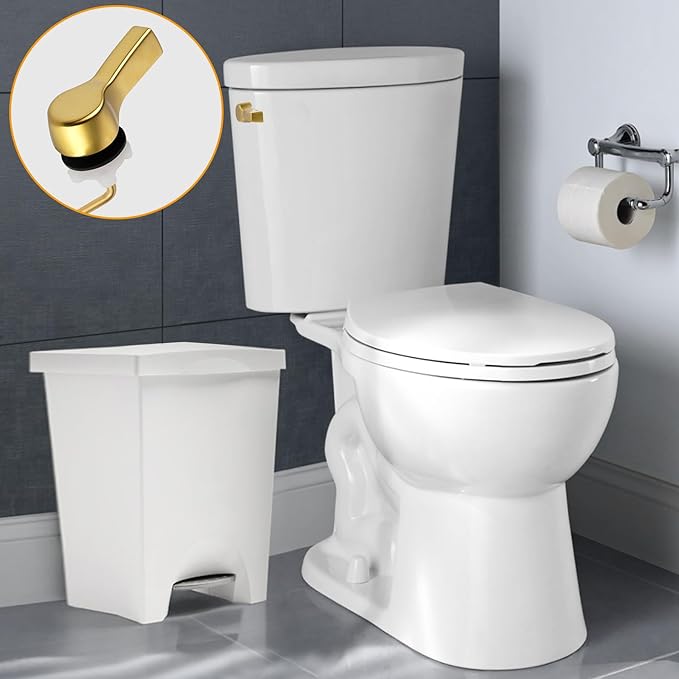 Hibbent Universal Metal Side Mount Toilet Handle Replacement Kit, Brass Toilet Flush Tank Lever with Stainless Steel Flapper Chains for Most Toilets, Brushed Gold