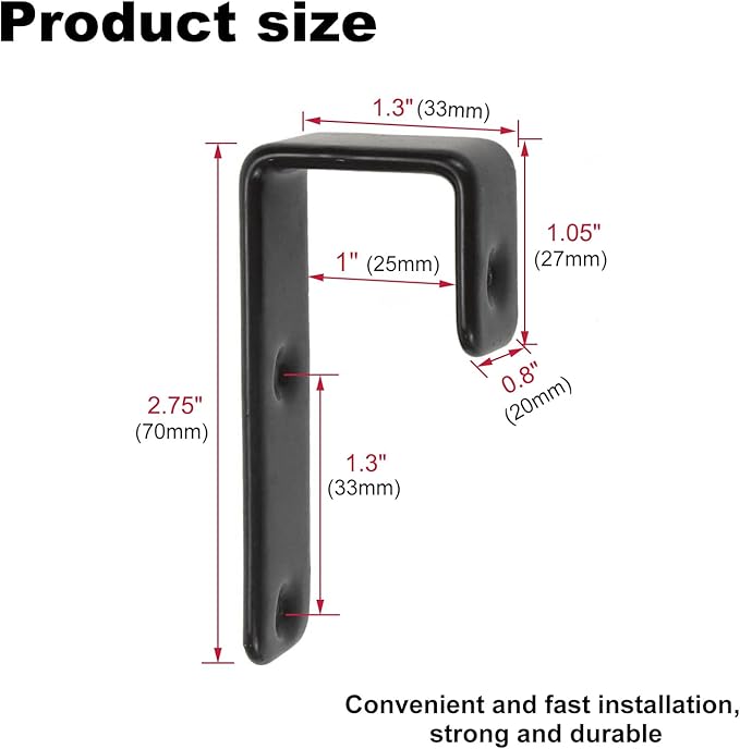 8 Pack Bunk Bed Ladder Hooks, Inside Width 1" Vinyl Coated Iron Heavy Duty J Hook Brackets for Bed Decoration Tool with 2 Size Mounting Screws, 2.75" Length x 1.3" Width (8 Pcak, Black)