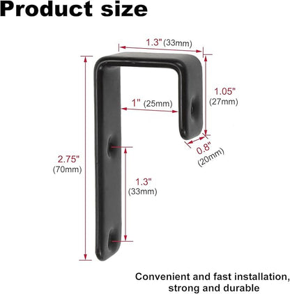 8 Pack Bunk Bed Ladder Hooks, Inside Width 1" Vinyl Coated Iron Heavy Duty J Hook Brackets for Bed Decoration Tool with 2 Size Mounting Screws, 2.75" Length x 1.3" Width (8 Pcak, Black)