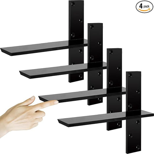 3/8" Thick Heavy-Duty Floating Shower Bench Brackets - 14 L x 2.5W Wall Mount Bracket, Free Hanging T Shelf Support Brackets for Vanity, Granite Countertops, Dishwashers,Bench Seats (4-Pack)
