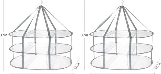 AUTODECO 2 Pack 3-Tier Folding Mesh Clothes Hanging Dryer, Sweater Drying Rack, Large Laundry Drying Rack, Lay fold Flat Dry Hanger, Mesh Clothes Hanging Dryer - XL(3Tier)+XL(3Tier)