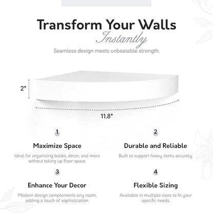 InPlace Shelving 0191806 11.8-Inch Wide Floating Corner Wall Shelf, White