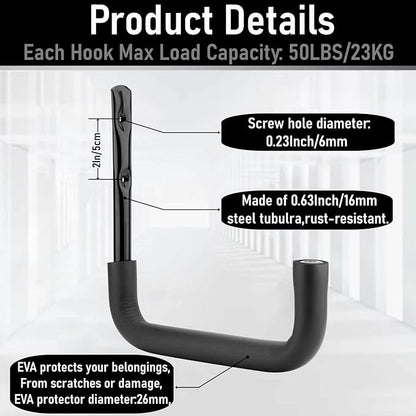 8 Pack Ladder Hooks 9.8Inch Garage Storage Utility Hook Heavy Duty Wall Mounted Storage Organizer Hanging Folding Chair Bike Ski Tool