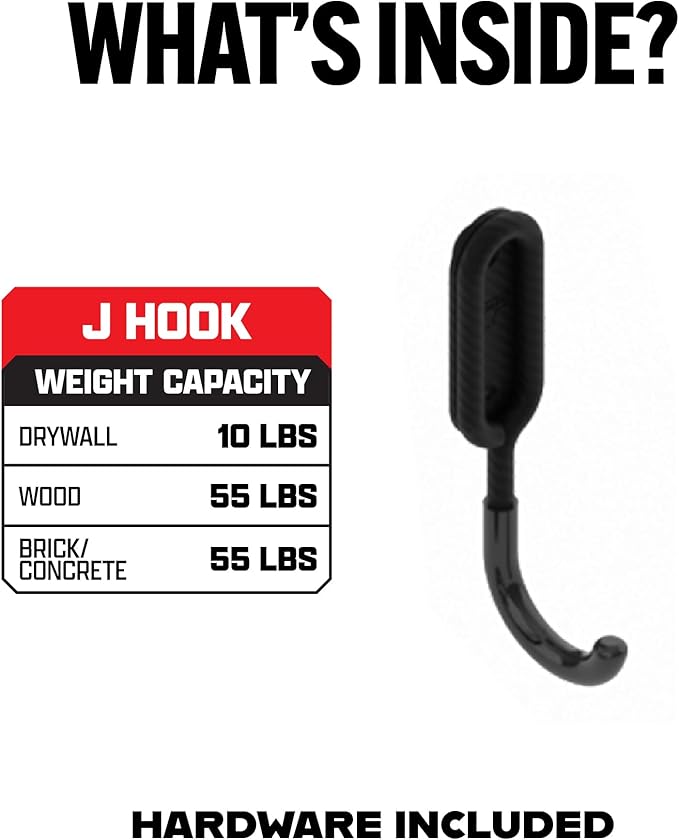 Smart T Garage Storage Wall Hook | 1.5" J-Hook for Garage Organization, Heavy Duty Organizer Wall Mount or Shelving Hooks