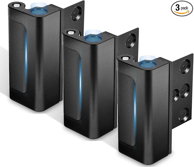 3Pack Home Security Door Reinforcement Lock, Childproof Safety Door Lock Latch Inside Stopper, Add High Security to Prevent Home Unauthorized Entry, Aluminum Construction Finish Black
