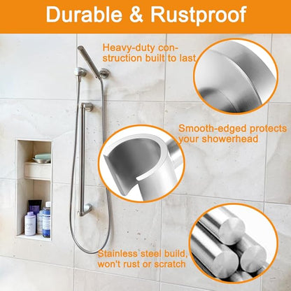 Shower Head Holder All Metal Handheld Shower Wand Bracket Adjustable Handheld Shower Head Holder Wall Mount Shower Wand Bracket for Bathroom,Brushed Stainless Steel