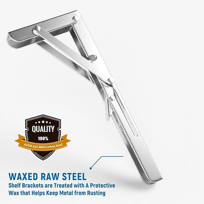 LEOPO 16 inch Folding Shelf Brackets-2 Pack Foldable Heavy Duty Triangle Collapsible Wall Mounted Brackets for Fold Down Table, Space Saving for Bench Table with Screws, Stainless Steel