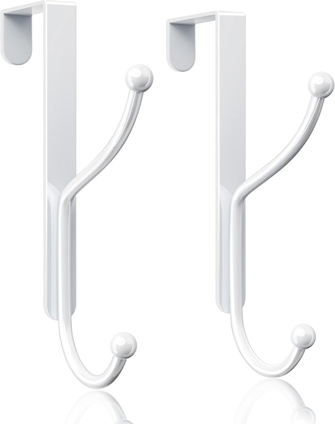 niffgaff Over Door Hook 2-Pack, Heavy Duty Door Hanger, Fits Interior Doors 1.4 Inches Thick, Organize Coats, Hats, Towels, and Bags for Entryways, Bathrooms, Bedrooms, and Kitchens, White
