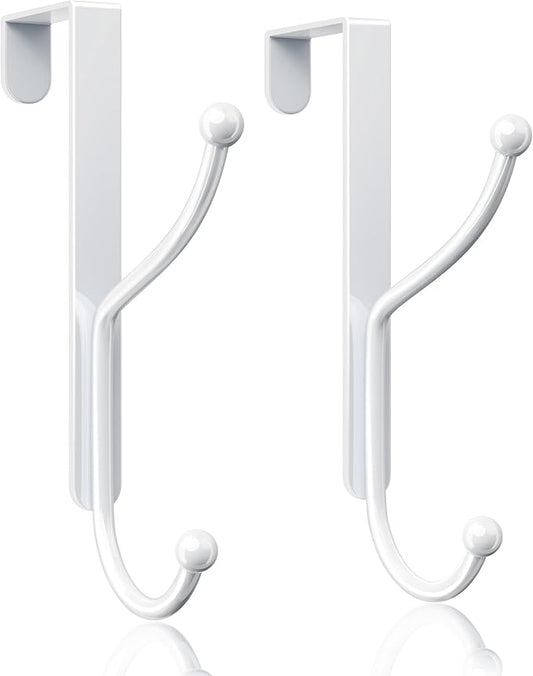 niffgaff Over Door Hook 2-Pack, Heavy Duty Door Hanger, Fits Interior Doors 1.4 Inches Thick, Organize Coats, Hats, Towels, and Bags for Entryways, Bathrooms, Bedrooms, and Kitchens, White