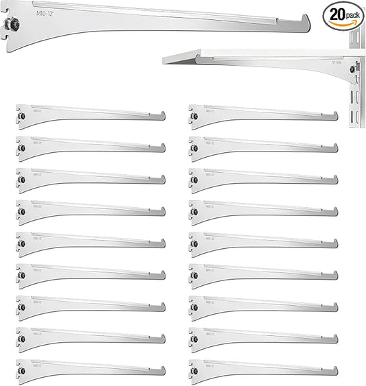 20 Pcs Adjustable Shelf Brackets, Shelving Brackets Single Track Twin Track Upright Wall Shelving System for Shelvings Shelf Standard Stand for Home Utility Room Kitchen Closet (Silver,12 Inch)