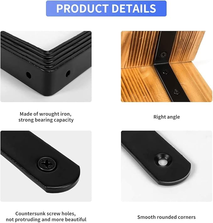 20 PCS Black Corner Bracket Heavy Duty Shelf Brackets 5 x 3 Inch L Corner Brace Joint Angle Bracket for Shelves, Furniture Cabinet Bookshelf with Screws