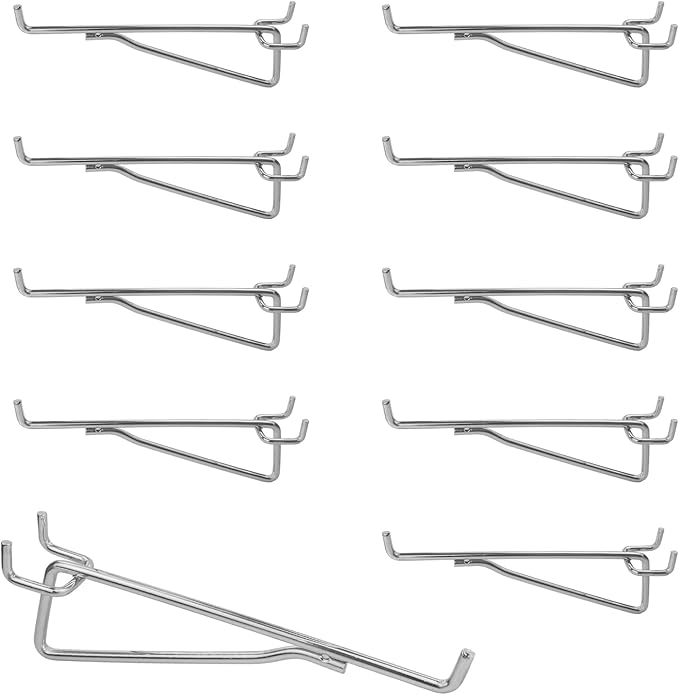 G.CORE Pegboard Shelf Hooks, 10-Pack 6" Silver Peg Board Brackets, 1/4" Peg Board Organizer Accessories, Peg Hooks Assortment Various Tools Storage Arrange System for Garage Craft Workshop Workbench
