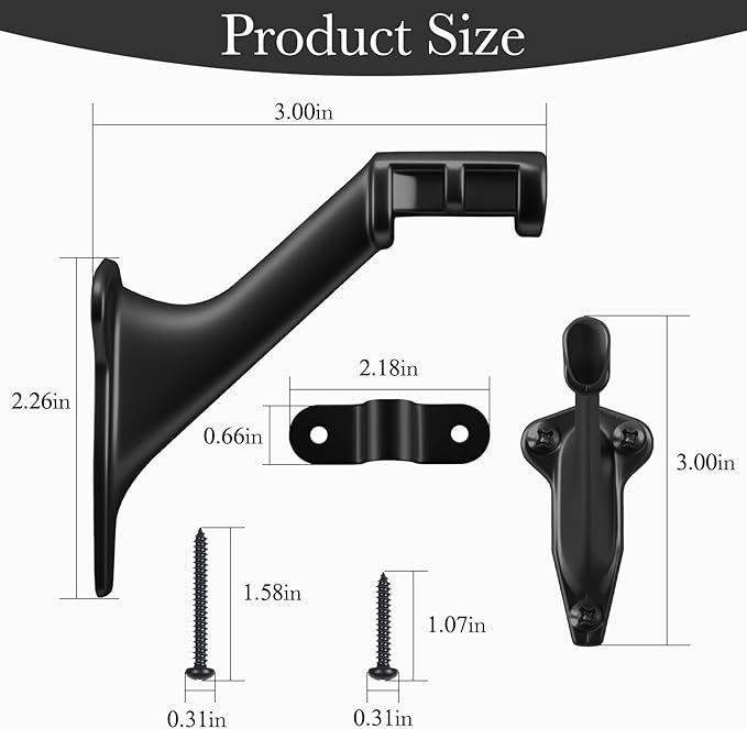 3" Stair Handrail Bracket, Light-Duty Hand Rail Brackets for Stairs, Matte Black Stair Railing Bracket, Banister Brackets for Indoor Stairs,3 Pack, HOME MASTER HARDWARE