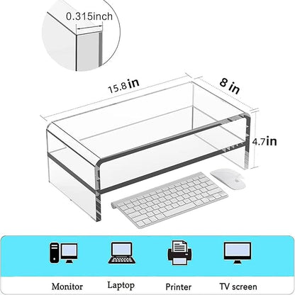 Acrylic Monitor Stand - 16/20 inch 2 Tier Riser for iMac, PC, Desktop, Laptop, TV with Storage Shelf, Home Office Desk Organizer