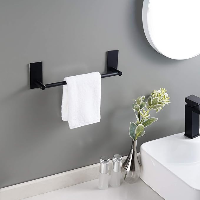 KES 12-Inch Towel Bar for Bathrooms, Adhesive Hand Towel Holder, Wall Mounted No Drill SUS 304 Stainless Steel Matte Black, A7000S30-BK