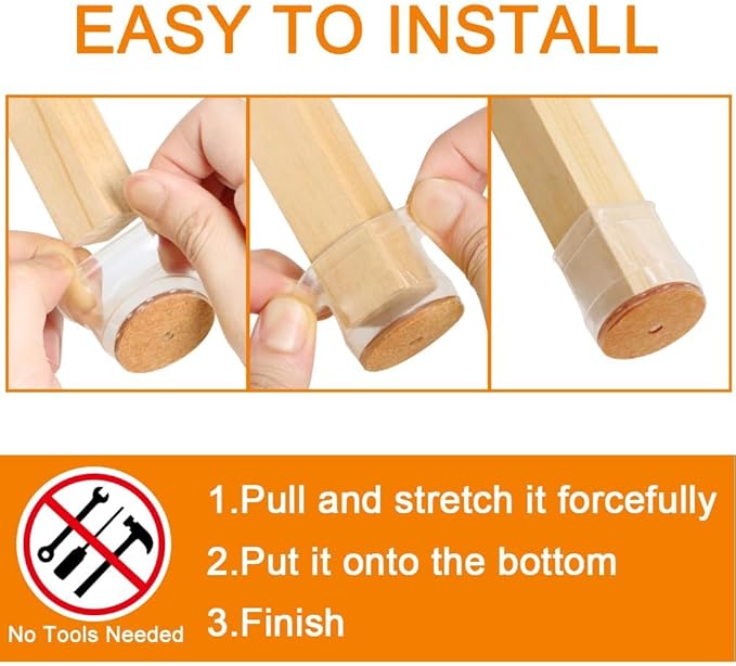 24 Pcs Chair Leg Floor Protectors for Hardwood Floors, Silicone Covers with Felt Pads, Furniture Leg Caps, Reduce Noise, Anti-Scratch, Fit (15/16" to 1-5/16")