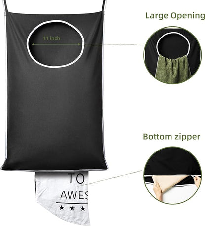 KEEPJOY XL 2-Pack Door Hanging Laundry Hamper, Size 36.5X22.5 Inch Door Hamper Bag with Large Opening and Sturdy Hooks for All Family Laundry Storage bag (Black-2Pack)