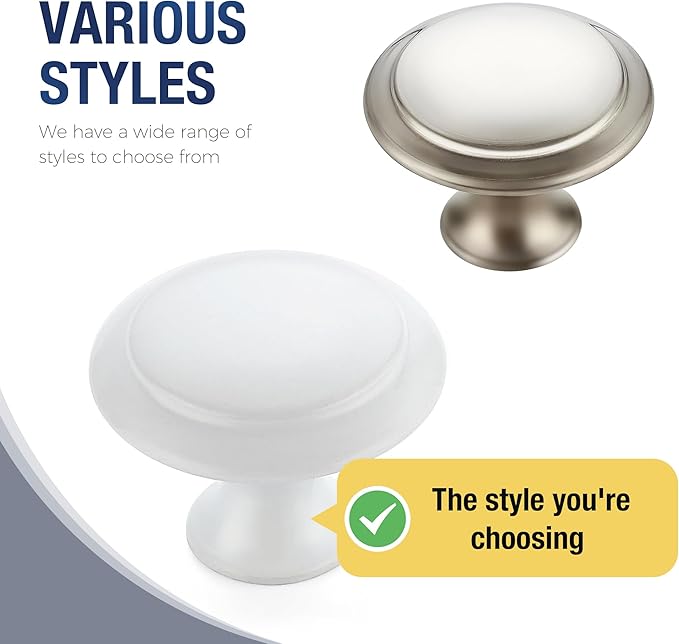 JOY DECOR 30 Pack White Cabinet Drawer Hardware 30mm Kitchen Cabinet Knobs Drawer Pulls with Installation Screws for Dressers Kitchens Cupboard