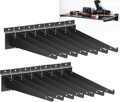 16 Inch Slatwall Shelf Bracket with Lip, 14 Pack Metal Shelf Brackets for Slat Wall,Heavy Duty Slatwall Accessories for Slatwall Panels Shelving Display Home Commercial- Black Slatwall Shelf Brackets