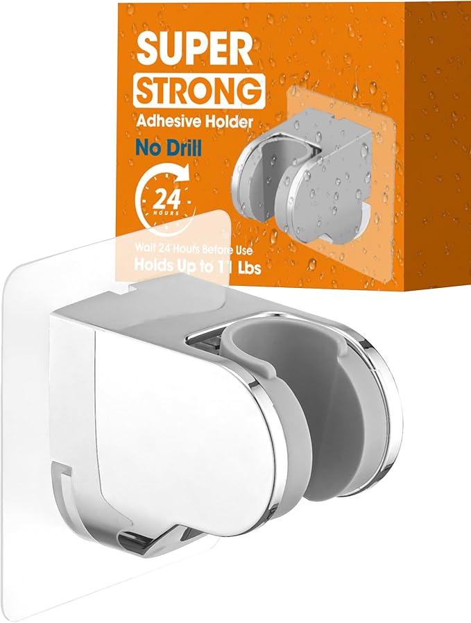 Handheld Shower Head Holder Super Strong Adhesive No Drill Adjustable Wall Mount for Hand Held Wand, Ideal for Kids, Elderly, and Short Users (Chrome)