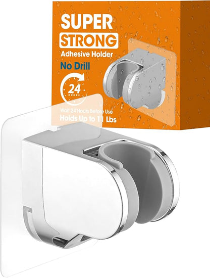 Handheld Shower Head Holder Super Strong Adhesive No Drill Adjustable Wall Mount for Hand Held Wand, Ideal for Kids, Elderly, and Short Users (Chrome)