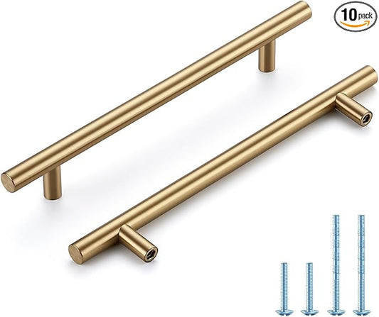 Champagne Bronze Cabinet Handles 6-1/4 Inch Hole Center Stainless Steel Drawer Pulls for Cabinets, Dresser, Bathroom 10 Pack
