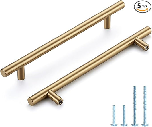 Champagne Bronze Cabinet Handles 6-1/4 Inch Hole Center Stainless Steel Drawer Pulls for Cabinets, Dresser, Bathroom 5 Pack