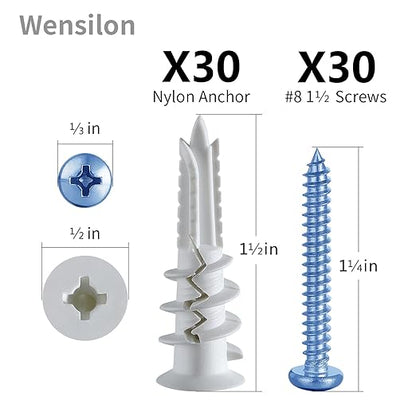 Wensilon(616 pcs) Phillips Truss Head Wood Screws、Self Tapping Screws、Concrete Screws with Drywall Plastic Anchors Assortment Kit