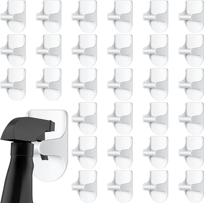 Taiyin 8 Pcs Wall Mount Spray Bottle Hooks Holder Spray Bottle Hanger Adhesive Hook to Create Storage Space Rack Organizer Hanger for Cabinet Kitchen Variety Surfaces (White)