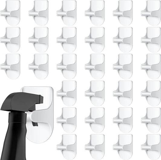 Taiyin 8 Pcs Wall Mount Spray Bottle Hooks Holder Spray Bottle Hanger Adhesive Hook to Create Storage Space Rack Organizer Hanger for Cabinet Kitchen Variety Surfaces (White)